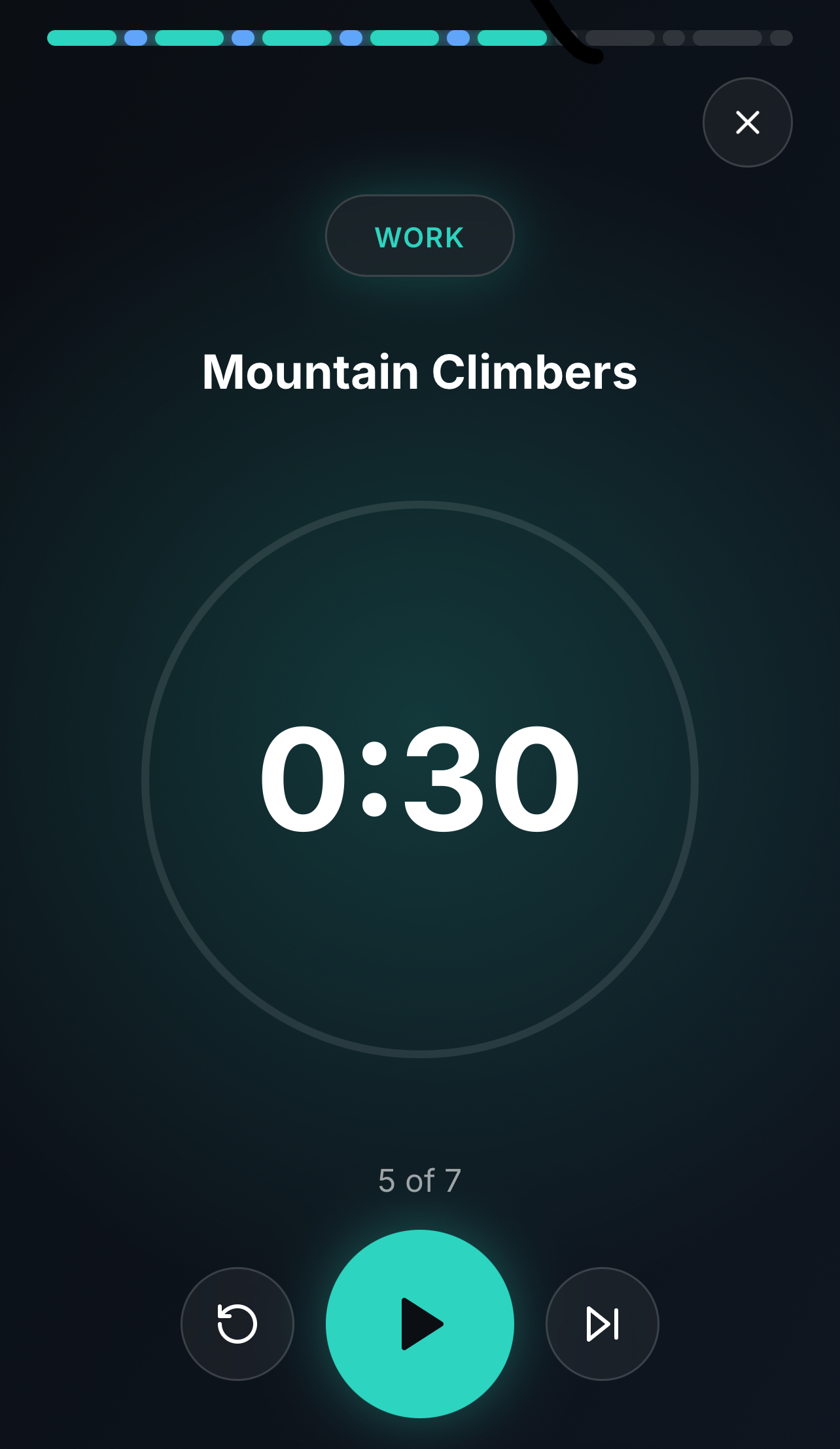 Axen workout mode showing workout timer